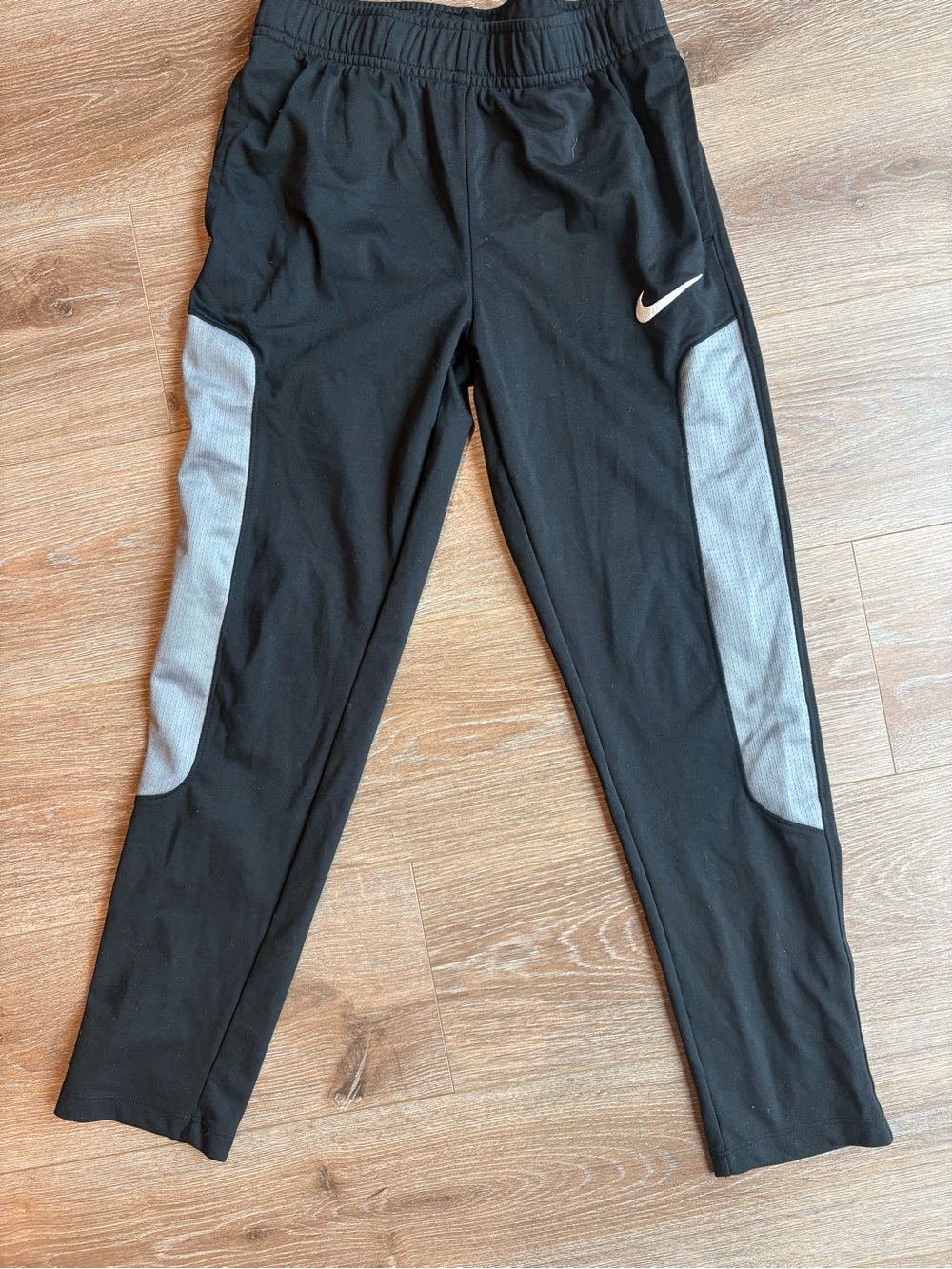 Nike Kids' Black Athletic Pants with Gray Side Panels - Youth Medium